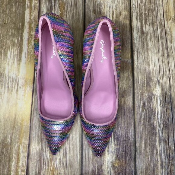 NWOB Womens Qupid Brand Pastel Rainbow Sequin Stiletto Pumps size 8 - Picture 4 of 7